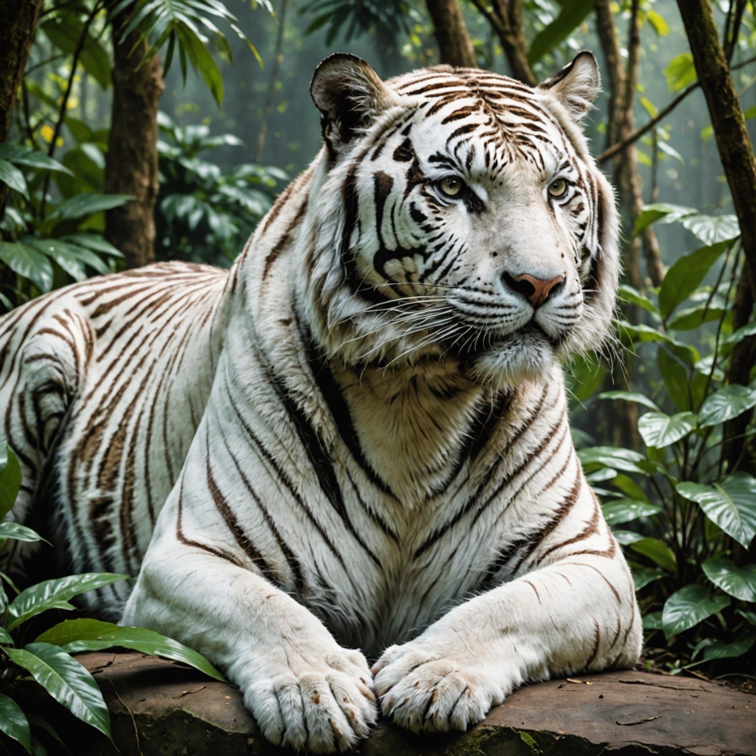 Majestic White Tiger Roams Jungle Realm