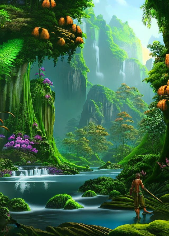 Pandora Planet Landscape with Bioluminescent Flora