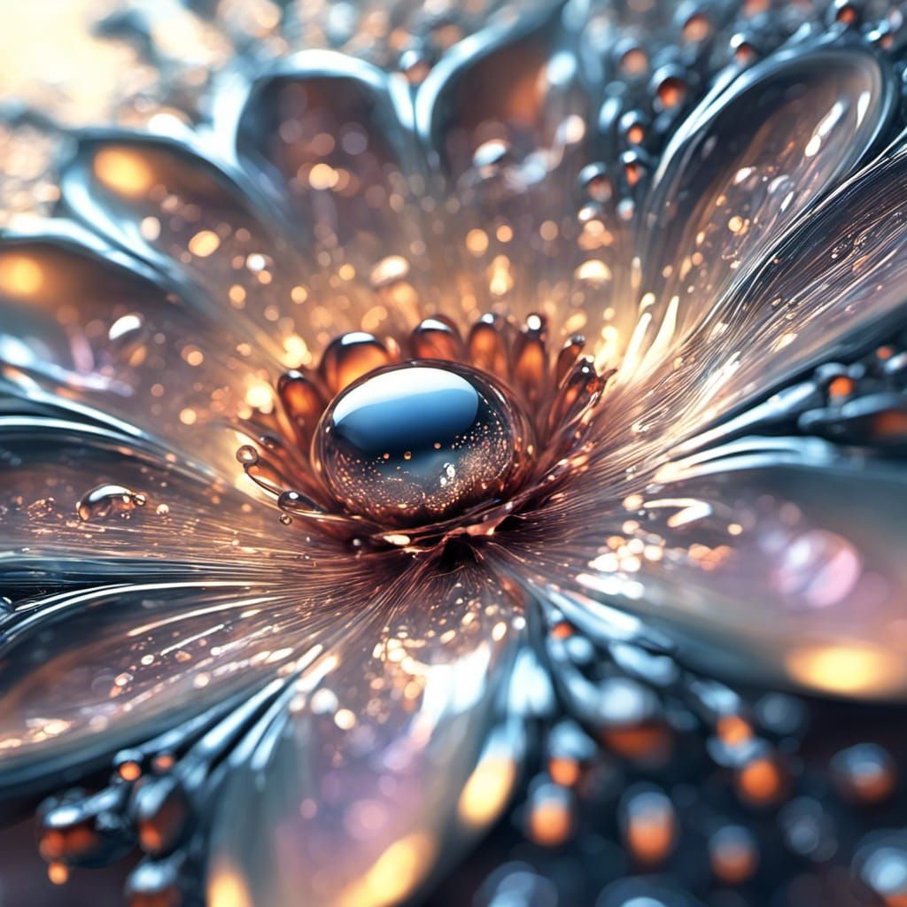 Crystal Flower with Dew Drops in Suminagashi Style