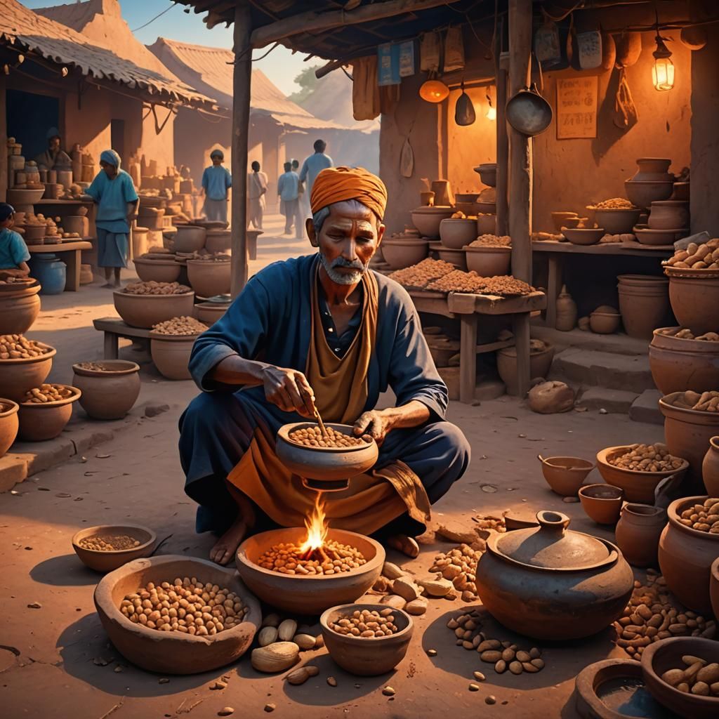 Peanut Vendor at Dusk: A Matte Painting Fantasy
