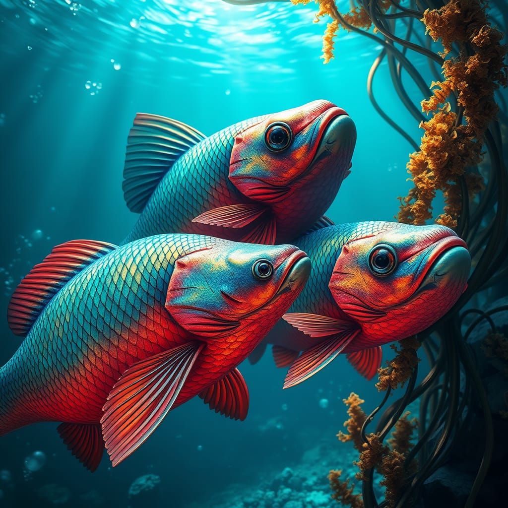 Iridescent Fish Swim with Majestic Whale in Vibrant Underwat...