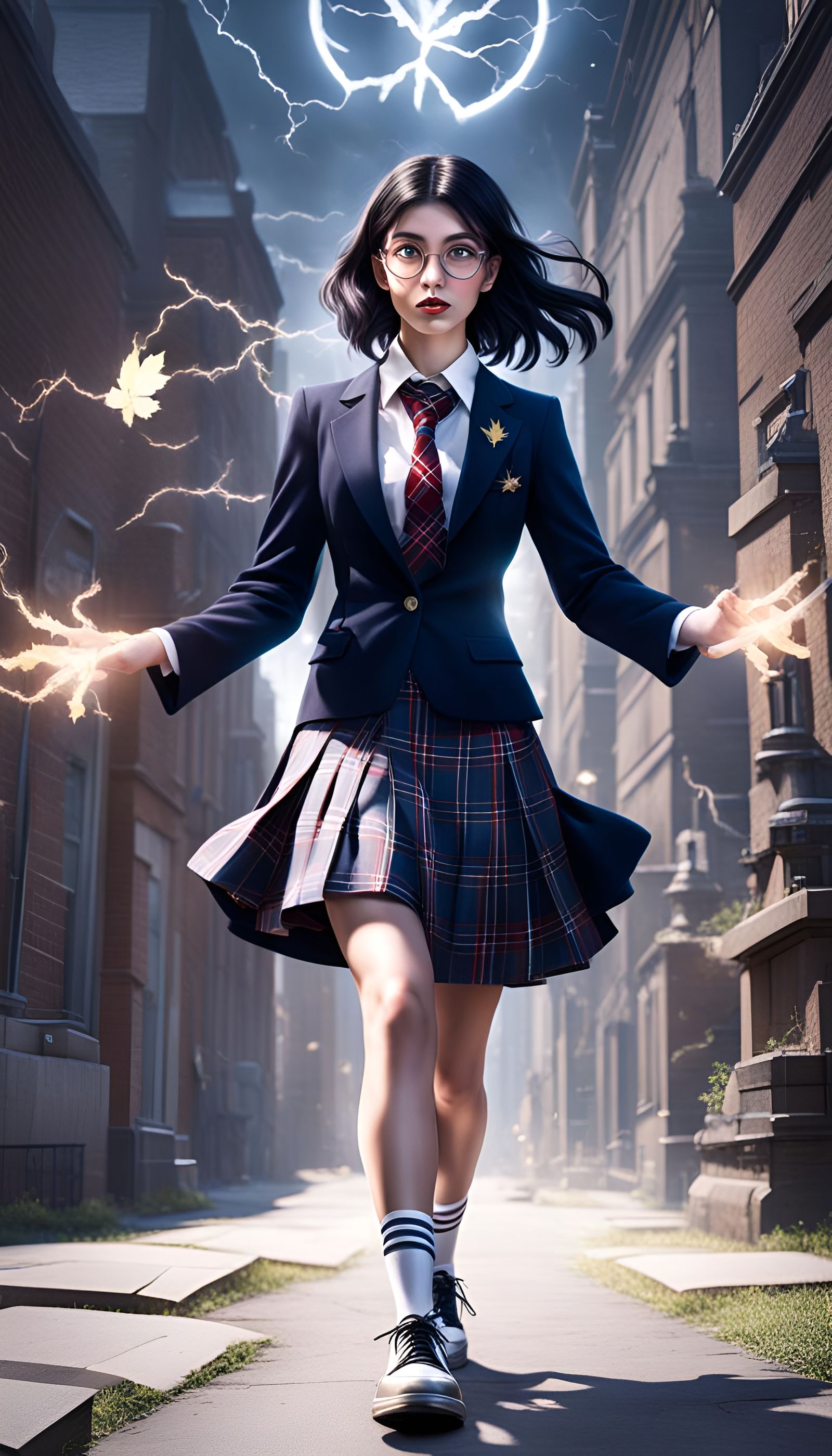 Teenage Sorceress Casting Spell with Lightning Bolts