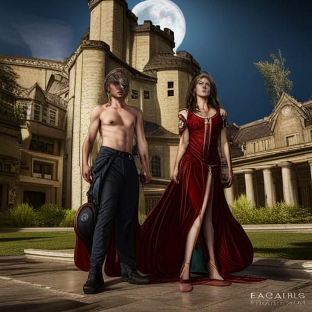 Fantasy Wolf Shifters Outside Mansion, Detailed Matte Painti...