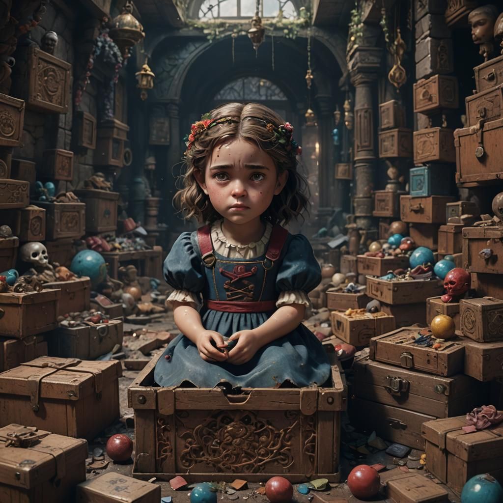 Sad Rag Doll with Happy Girl, Fantasy Art