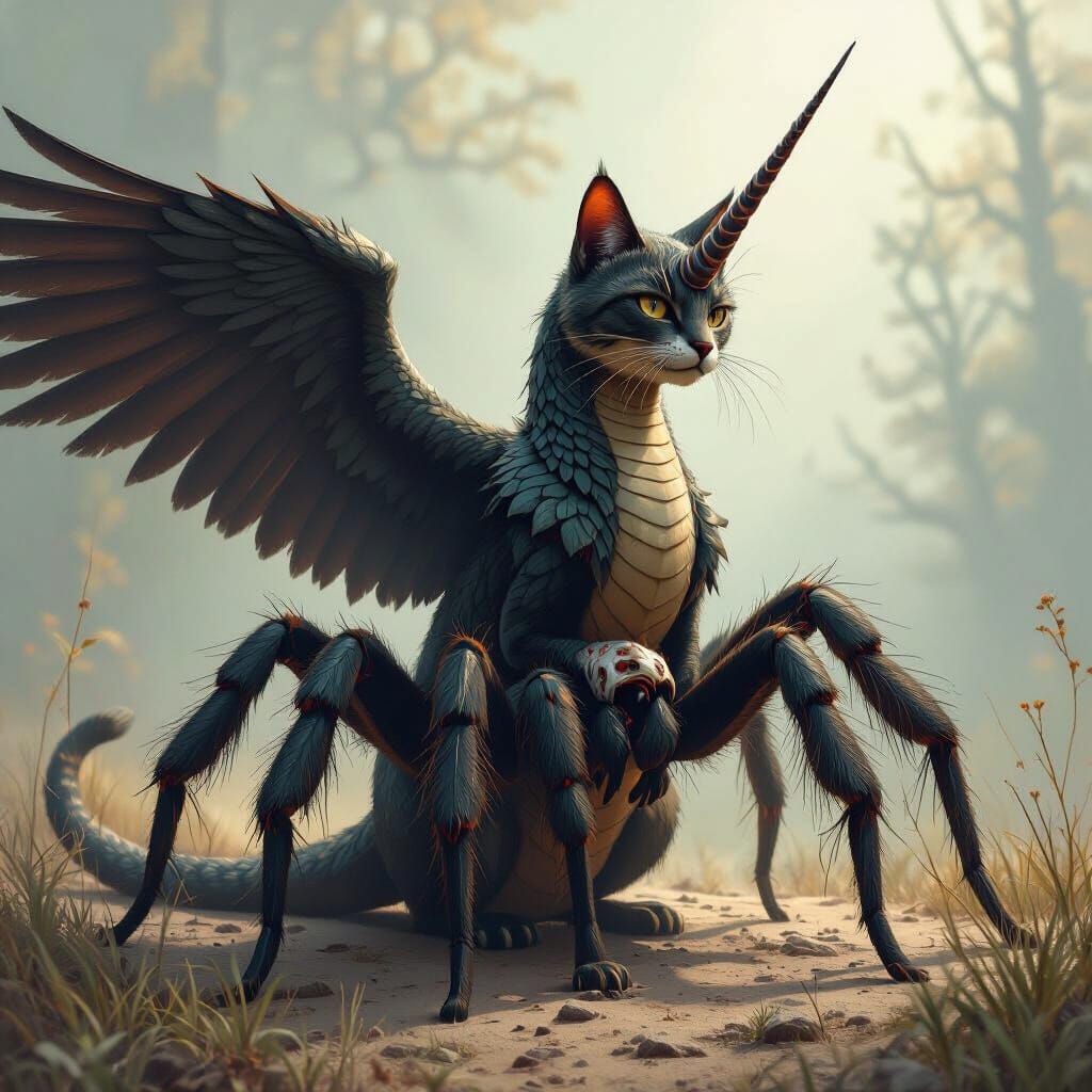 Mythical Hybrid Creature with Spider Legs and Hawk Wings