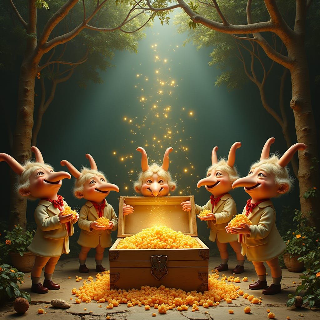 Festive Silenus Caricatures Discovering Radiant Treasures