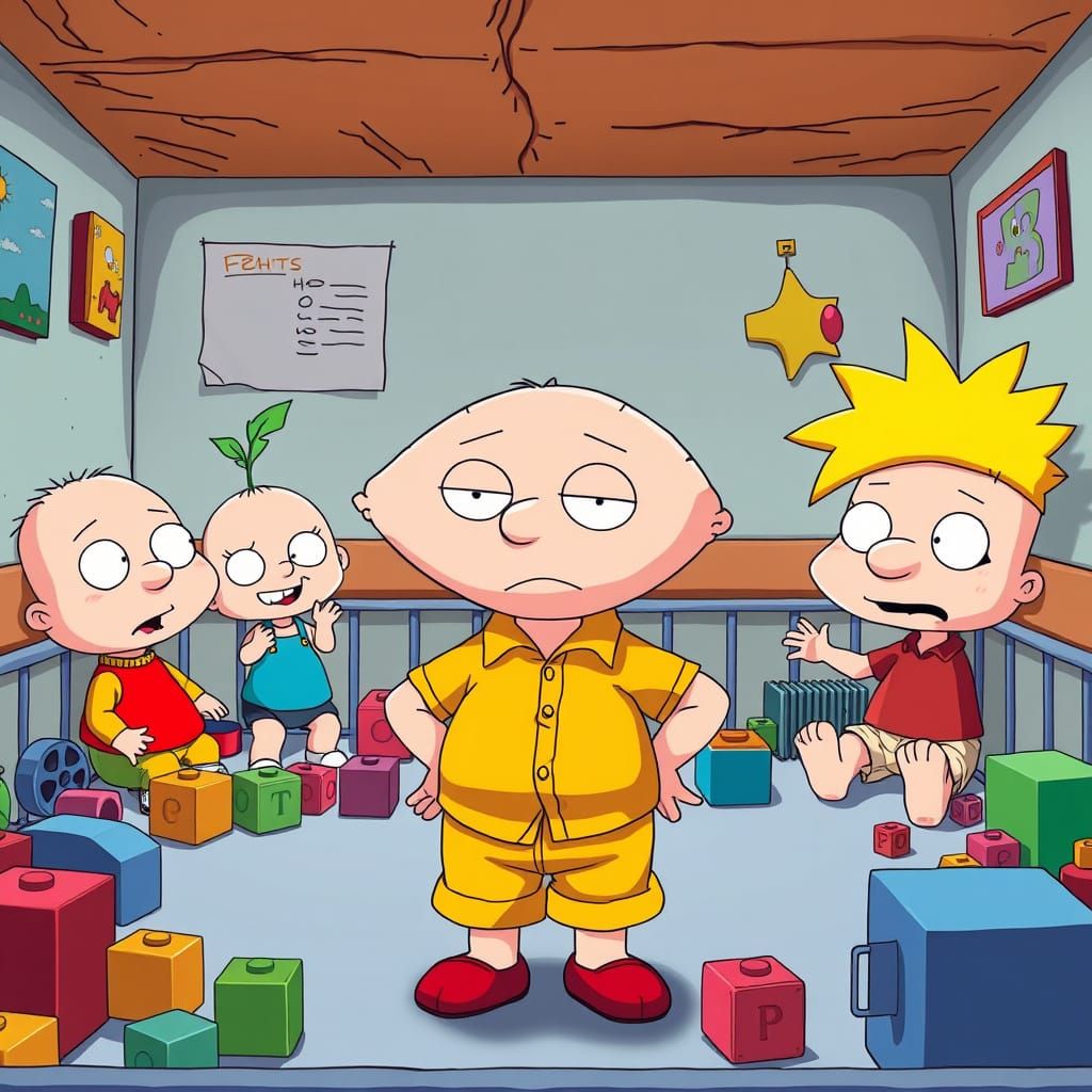 British Stewie Griffin Meets Rugrats in Vibrant Anime Art