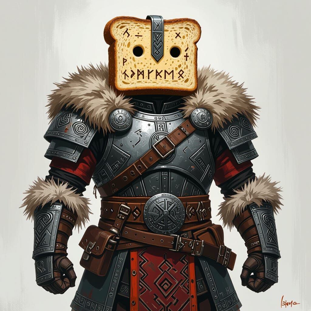 Humanoid Toast in Viking Armor, Heroic Nordic Style
