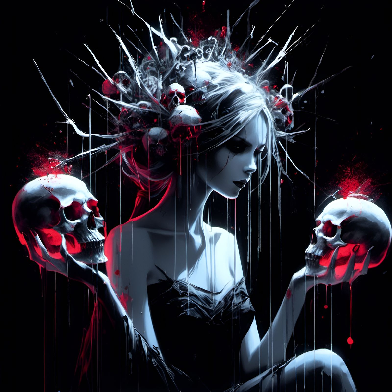 Dark Fantasy Priestess with Skull Illustration