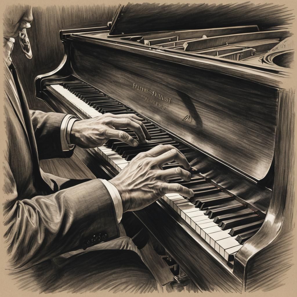 Pianist's Hands: Surreal Hyperrealistic Charcoal Art