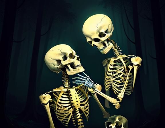 Surreal Skeleton Heals Animal in Mystical Forest