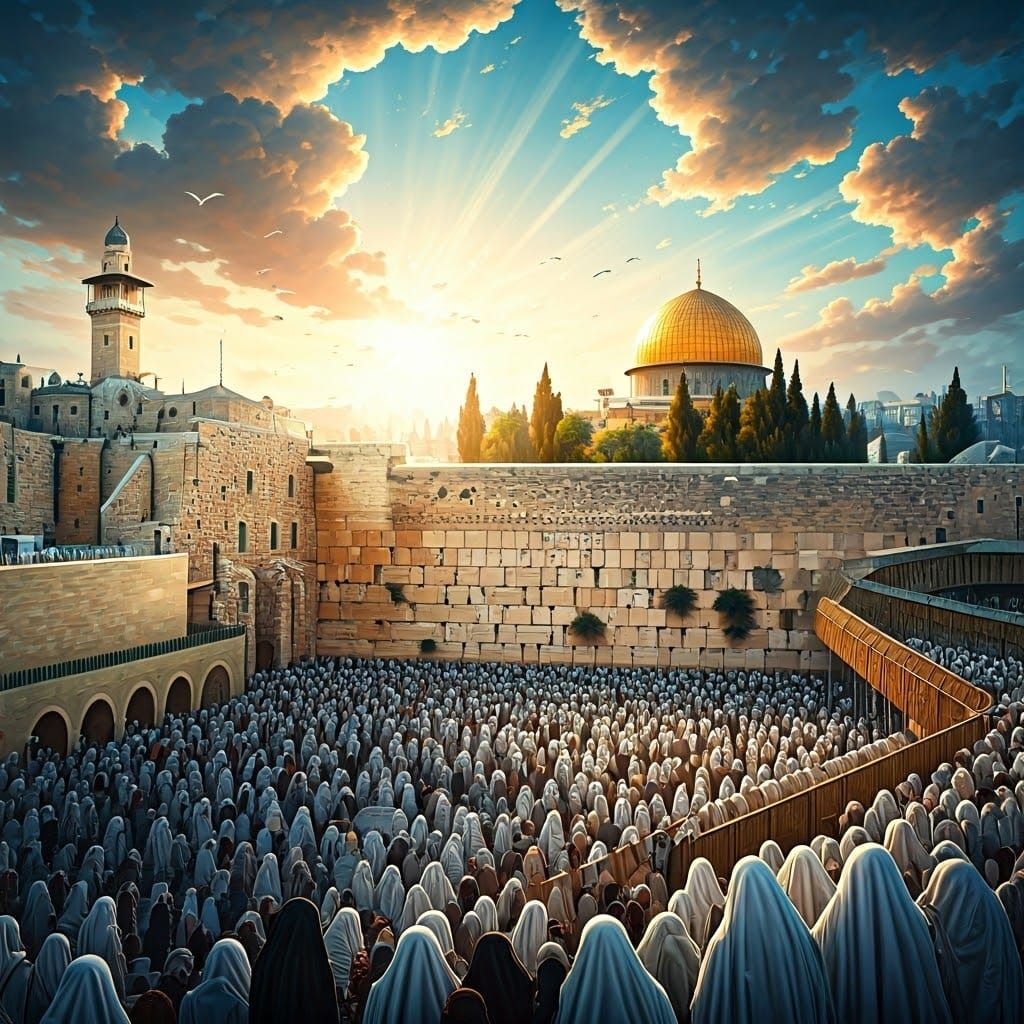 Bird's Eye View of Western Wall with Worshippers