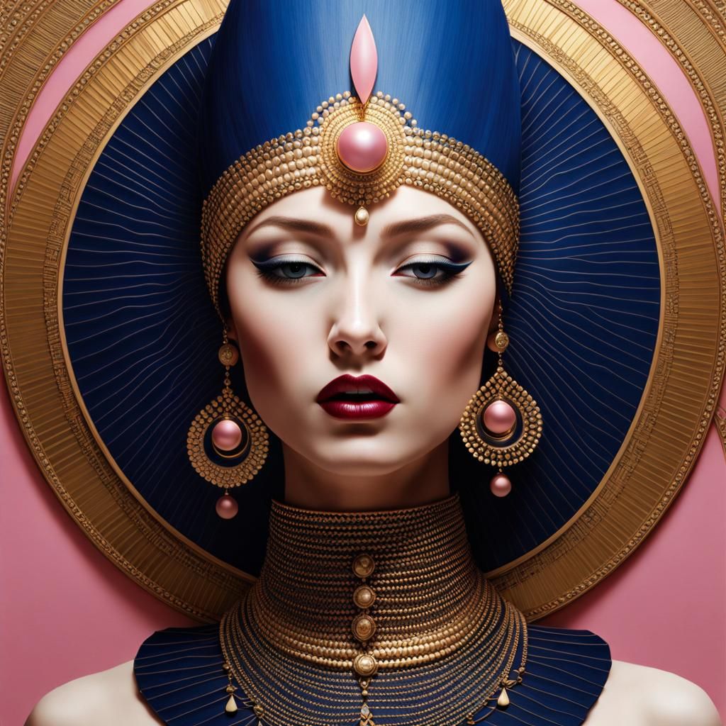 Tribal Woman Portrait with Gold Foil in Art Deco Style