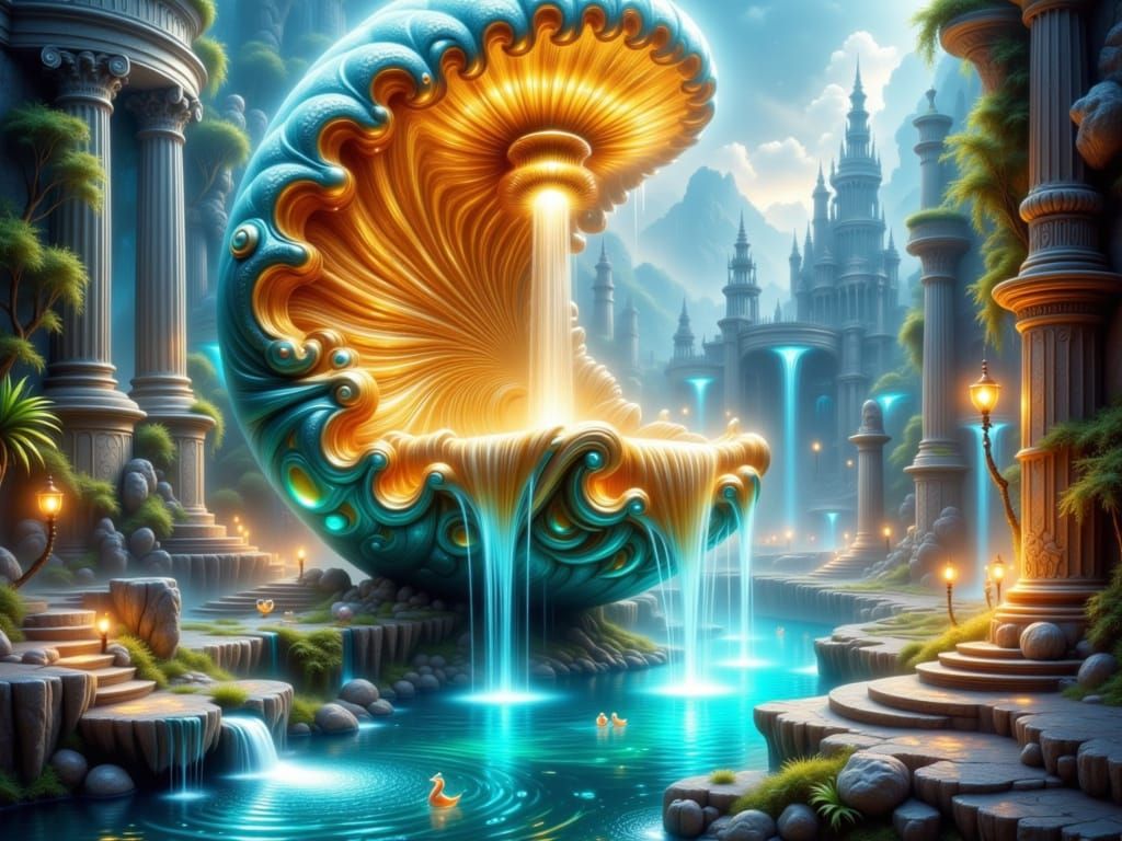 Ammonite shell fountain 1