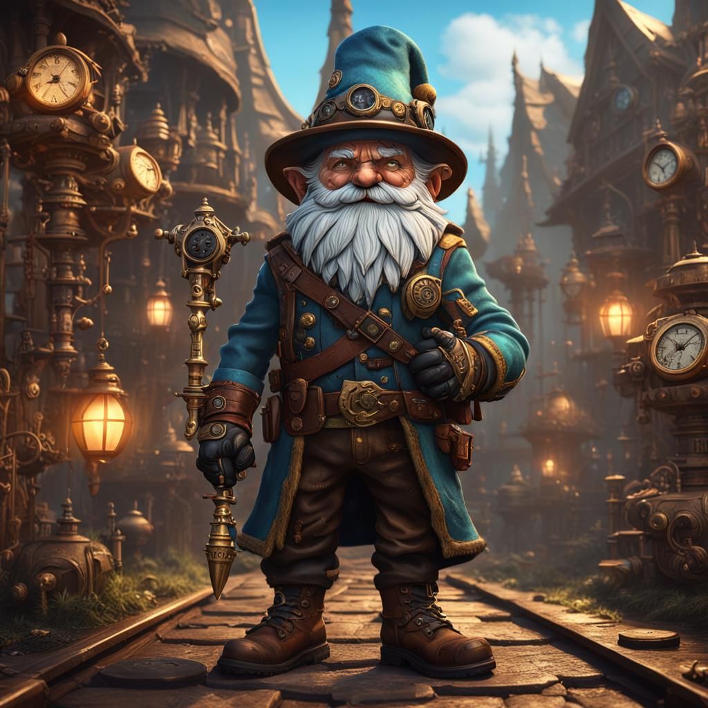Steampunk Gnome Hunter in Detailed Matte Painting