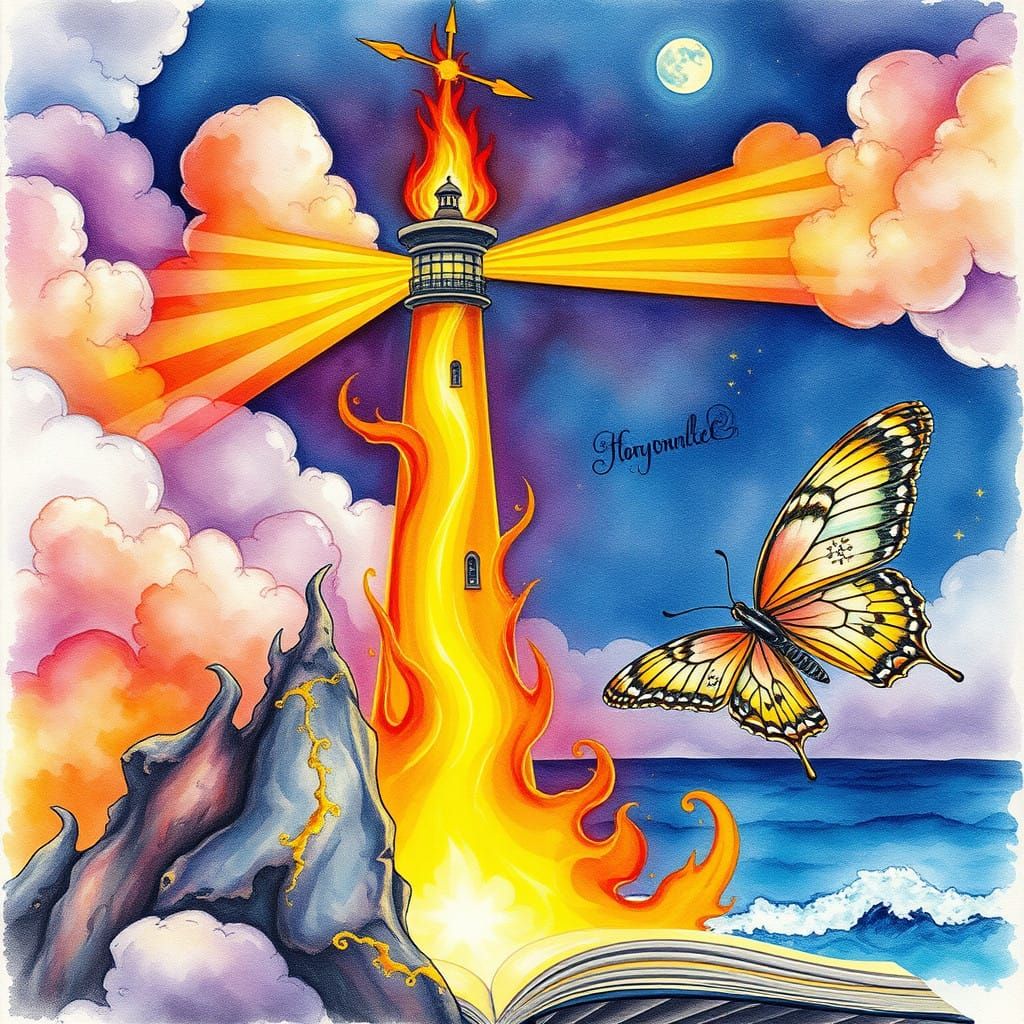 Whimsical Lighthouse in Iridescent Glory