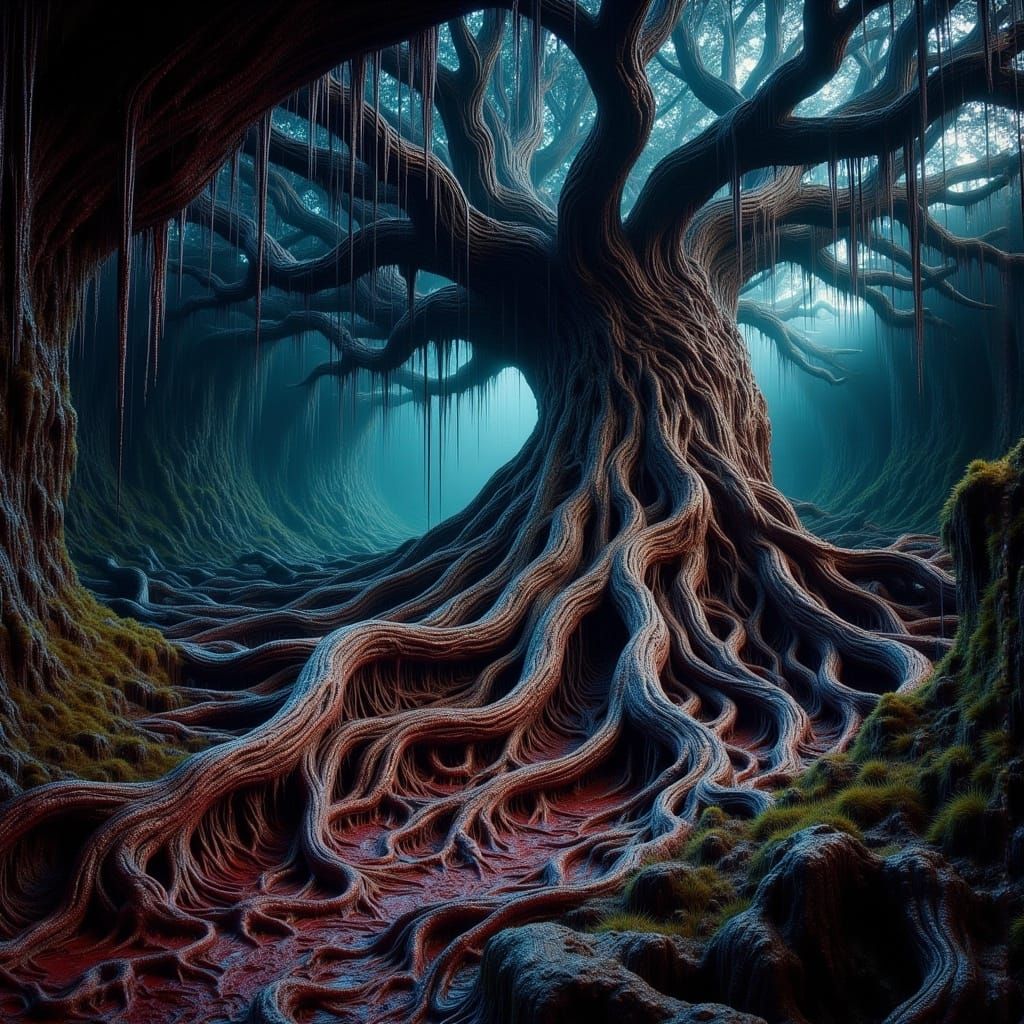 Eerie Dark Fantasy Realm of Twisted Tree Roots