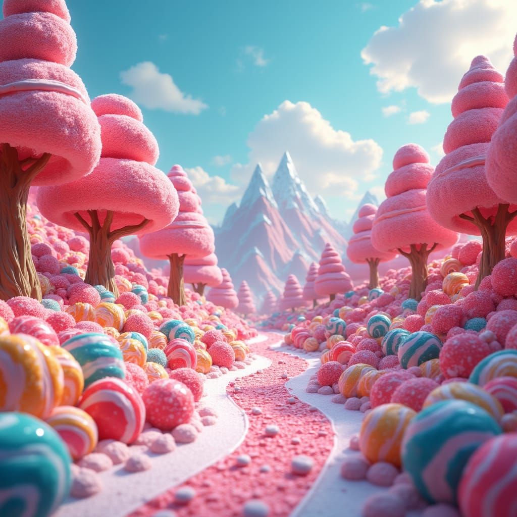 Surreal Candyland Wonderland in Vibrant Hyper-Realistic Digi...