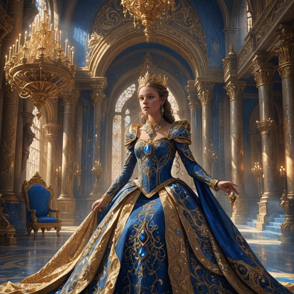 Princess in Castle Throne Room, Digital Art