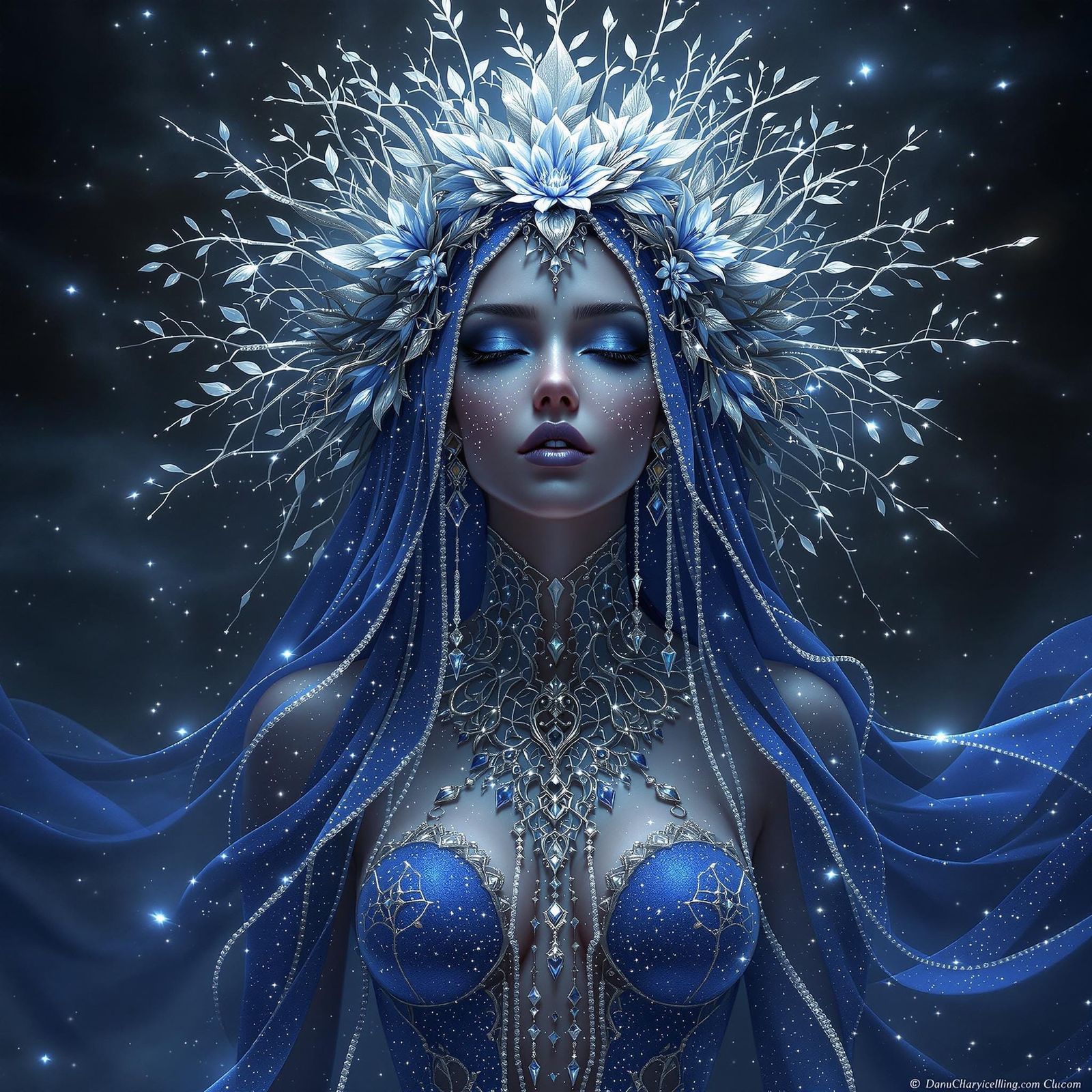 Radiant Figure in Blue: Fantasy Realism Digital Art