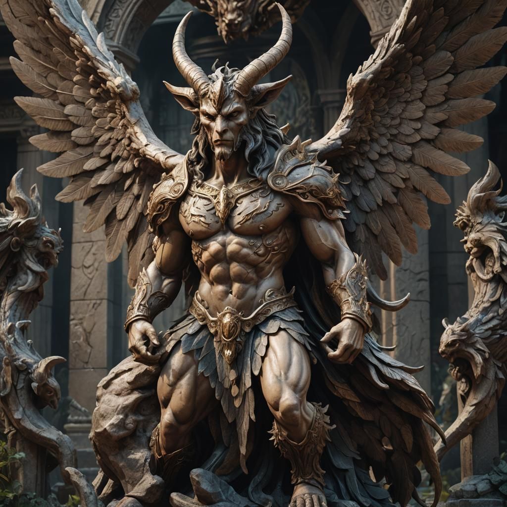 Dramatic Stone Statue of Mythological Creature