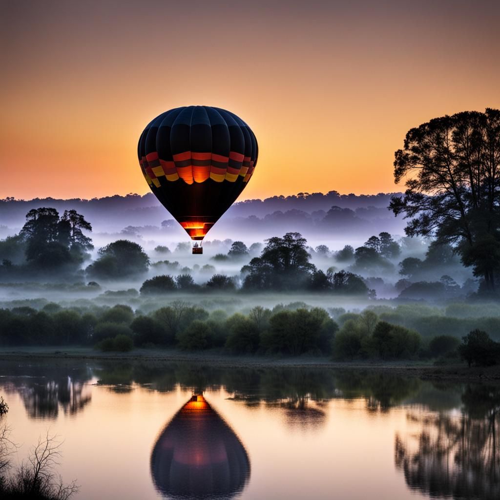 Hot Air Balloon Glows at Dawn