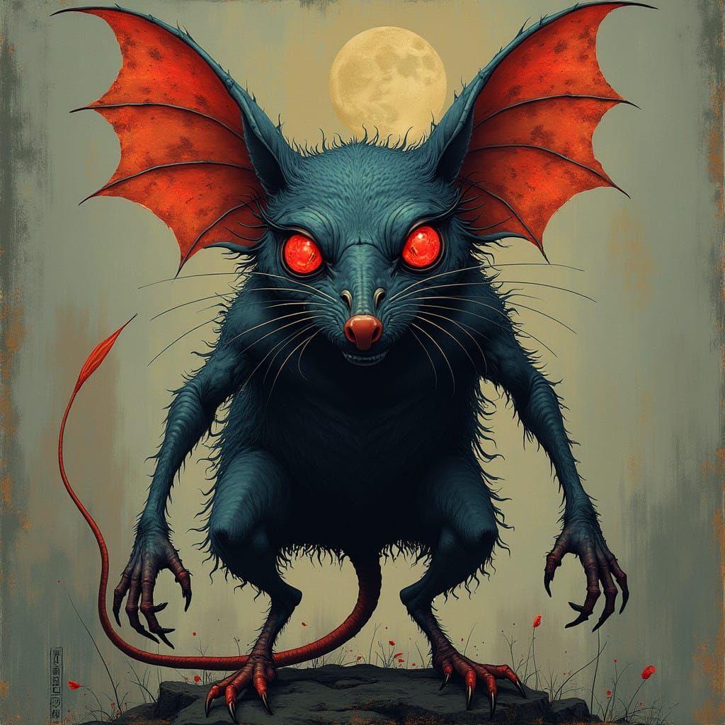 Evil Rat-Bat Demon in Pointillist Pop-Art Style