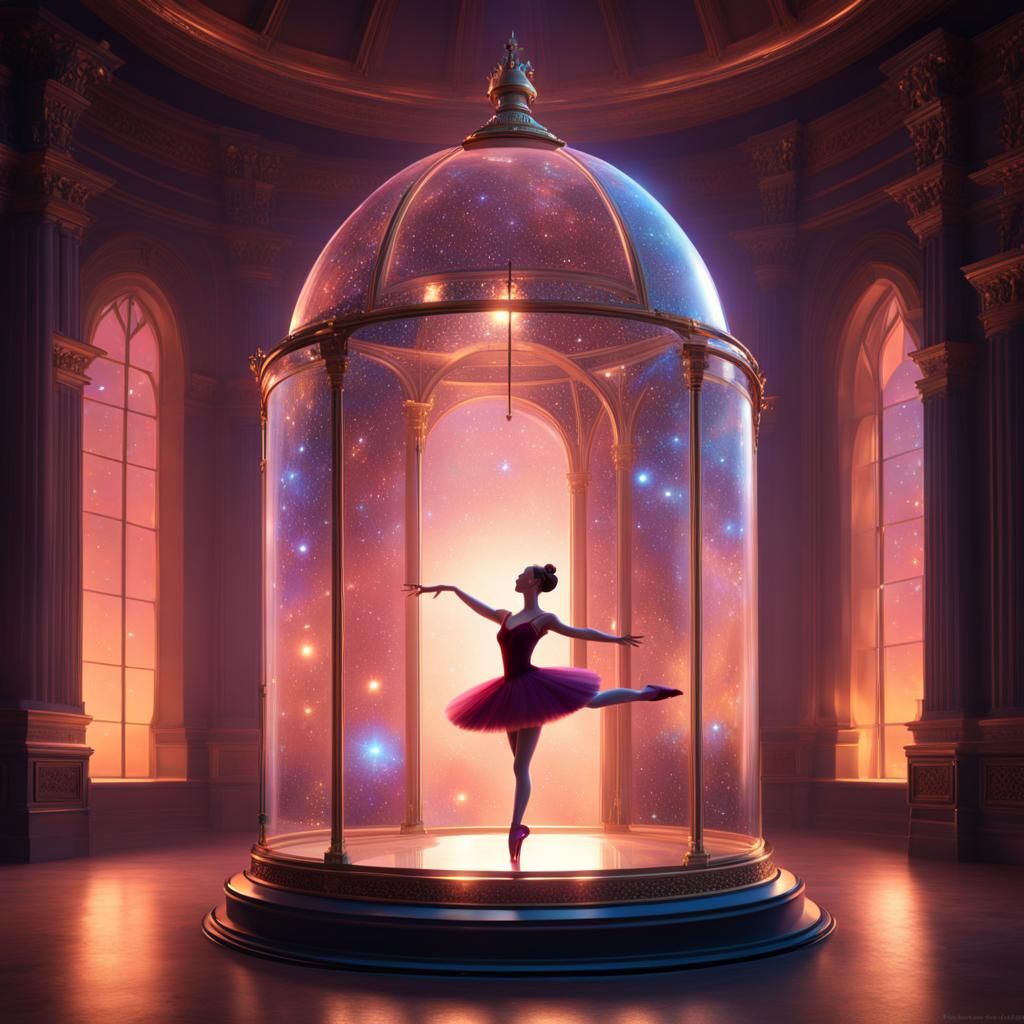 Dancing Castle Chess Piece in Glass Box, 3D Render