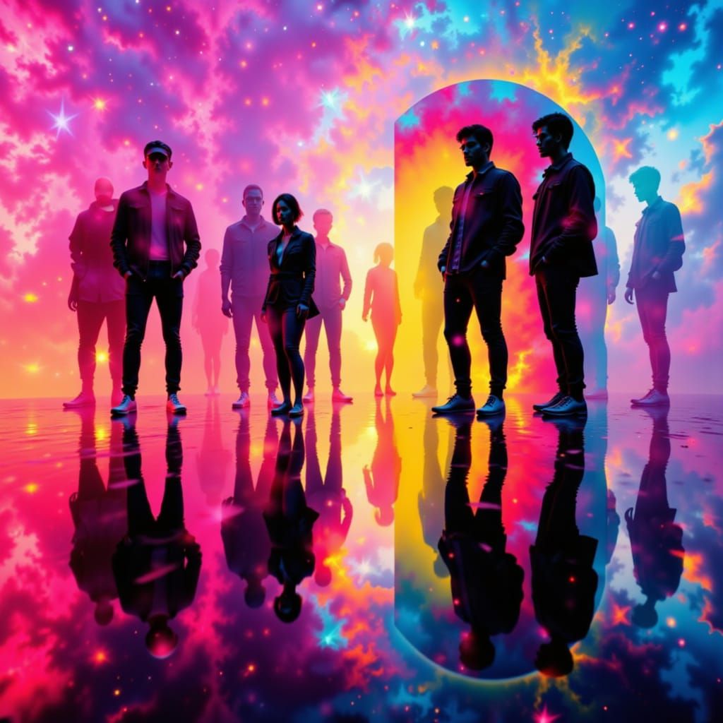 Abstract Arches with Double Exposure Silhouettes in Vibrant ...