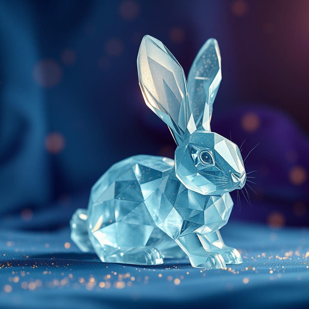 Delicate Crystal Rabbit in Whimsical Dreamlike Landscape