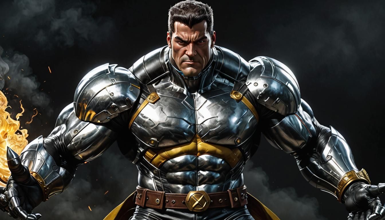 Colossus Flexing Metallic Muscles in Photorealistic Detail