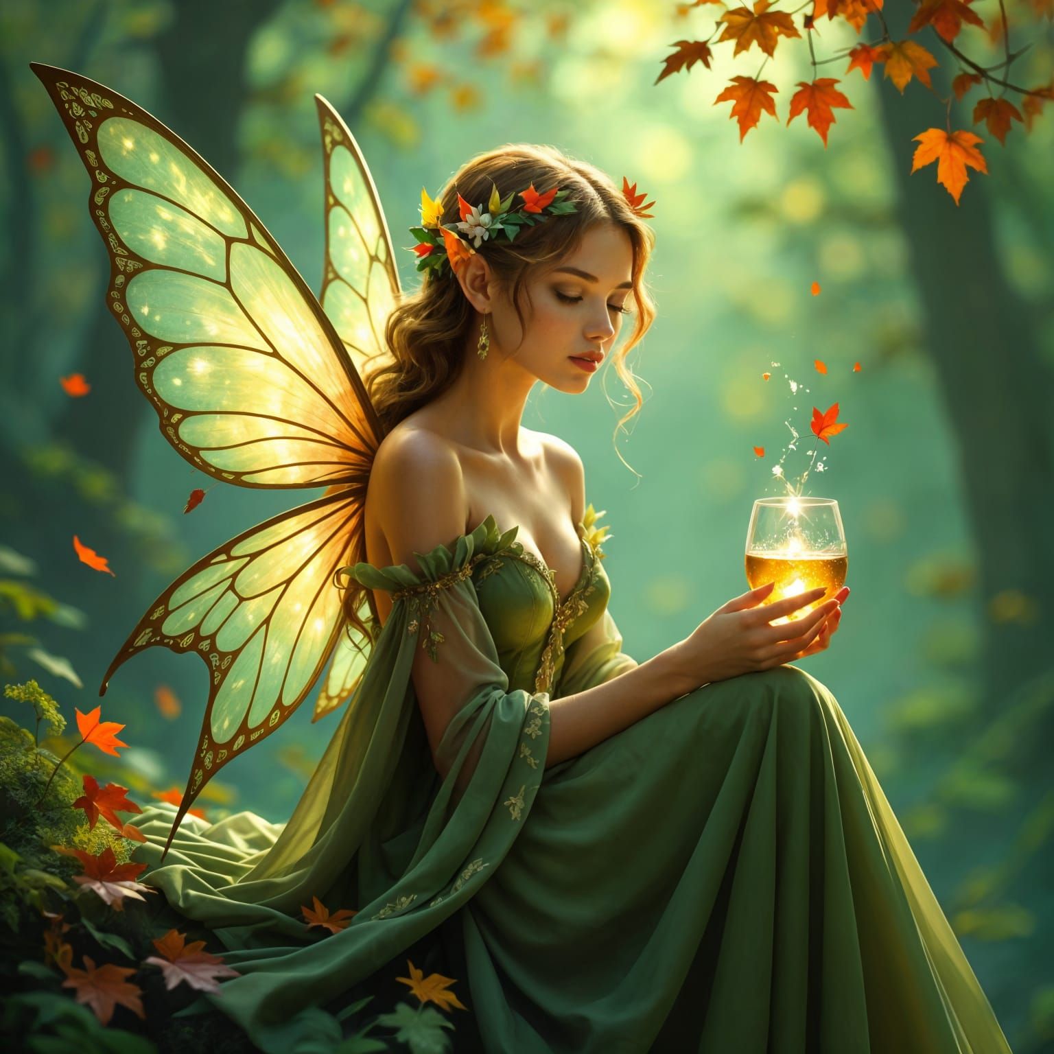 Ethereal Fairy Portrait in Whimsical Forest Setting