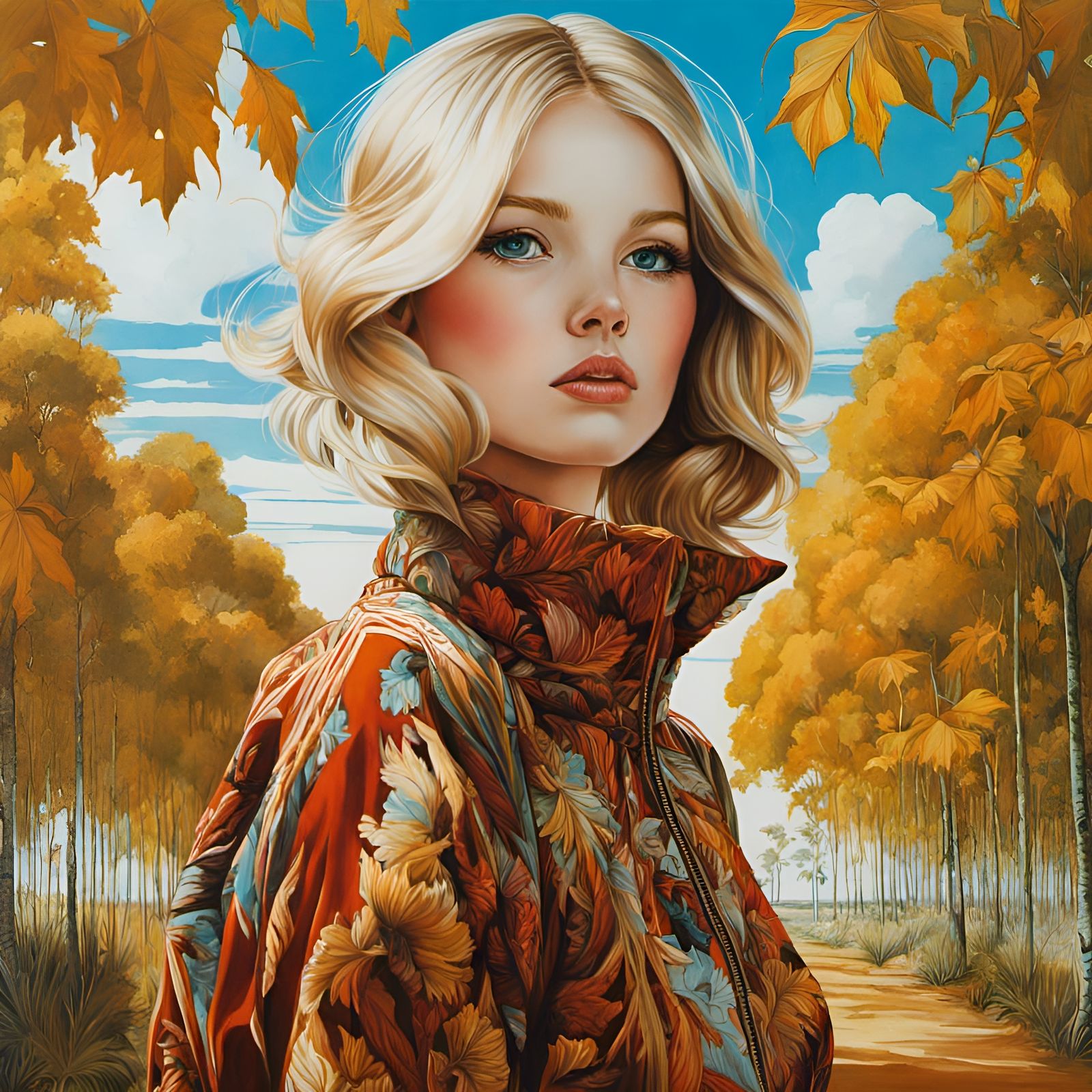 Alluring Girl Next Door in Mixed Media Style