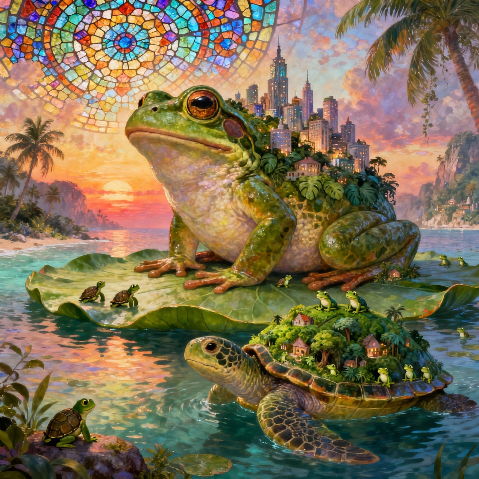 Colossal Frog City on Lily Pad at Sunset