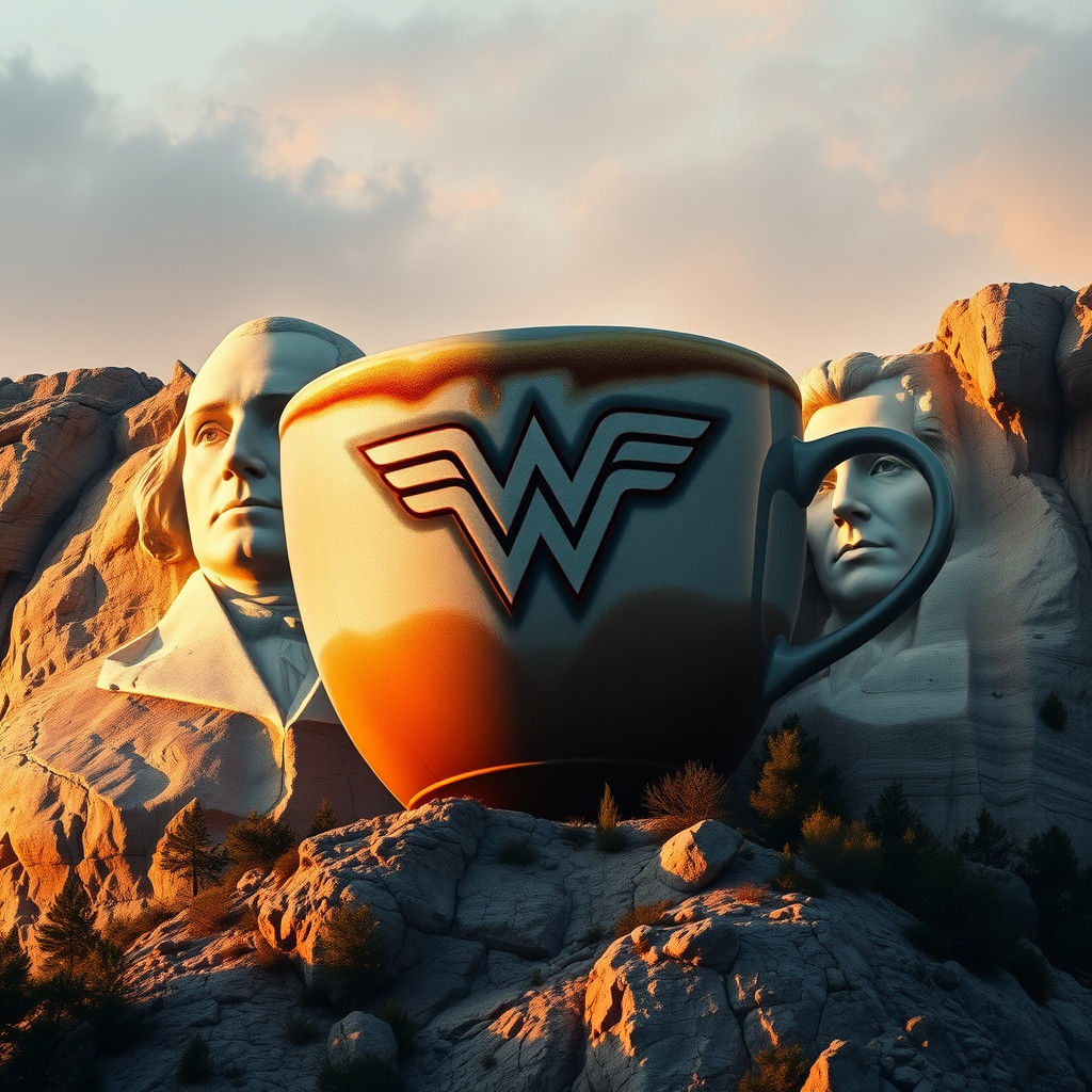 Wonder Woman Latte Art on Mount Rushmore