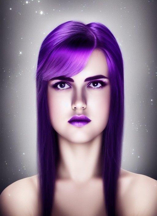 Violet-Haired Woman Portrait with Galaxy Background