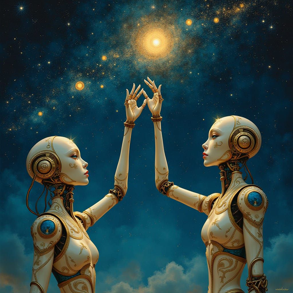 Celestial Robots Reach for Starlight in Opulent, Futuristic ...