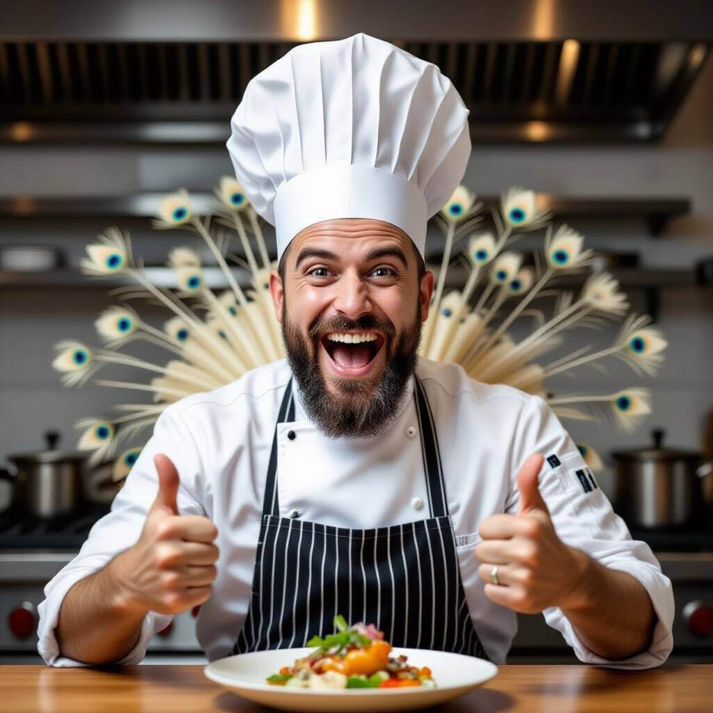 Proud Chef Exaggeratedly Celebrates Culinary Triumph