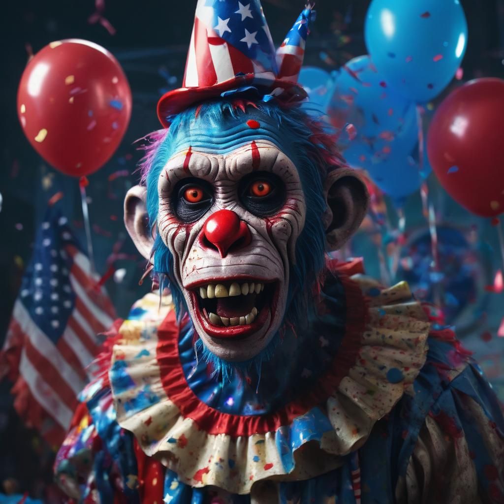 Surreal Pop Art Zombie Monkey Clown Portrait