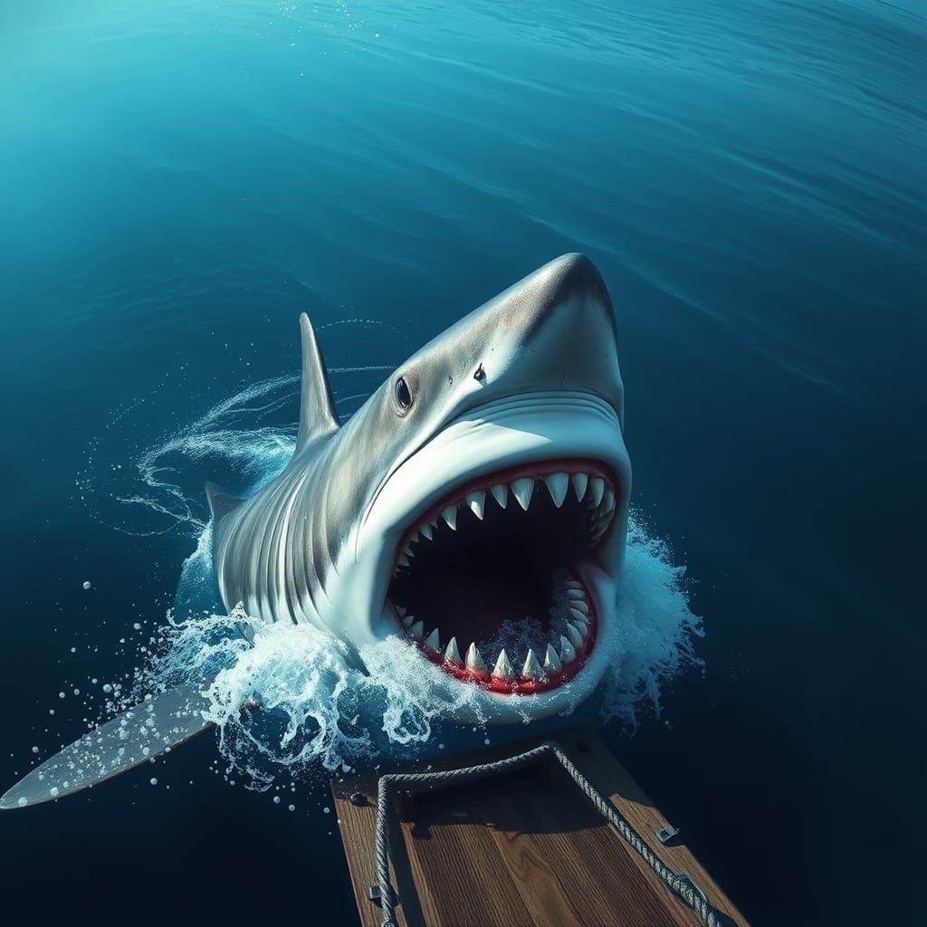 Shark Devouring Boat in Open Sea