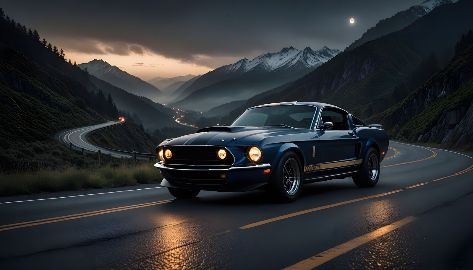 Surreal Hyper-Realistic GT500 Illuminated by Golden Light on...