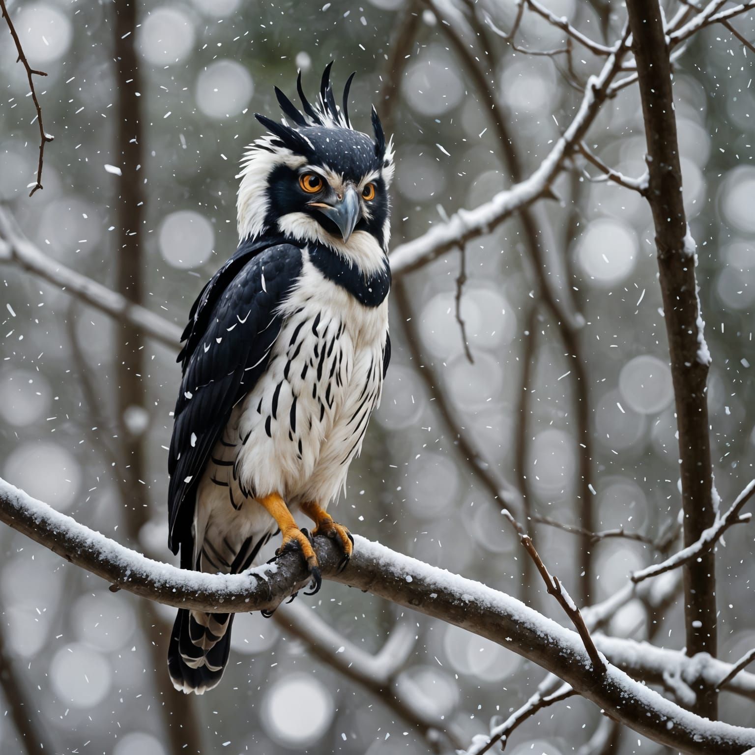 Hornbill Owl Hybrid in Winter Forest