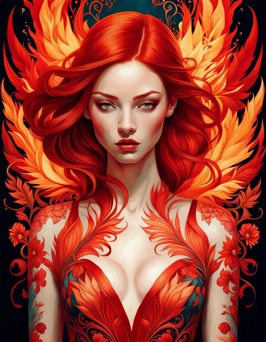 Fiery Red Hair Portrait in Digital Art Style