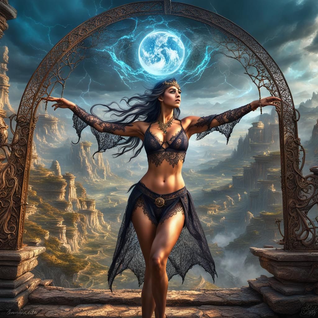 Sorceress Casting Spell in Ornate Fantasy World