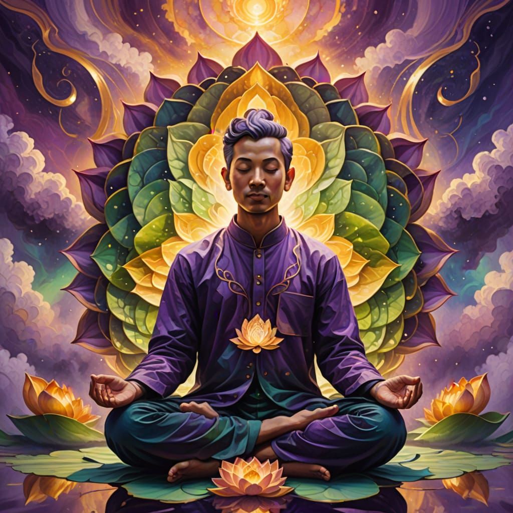 Psychedelic Lotus Position in Surreal Oil Painting