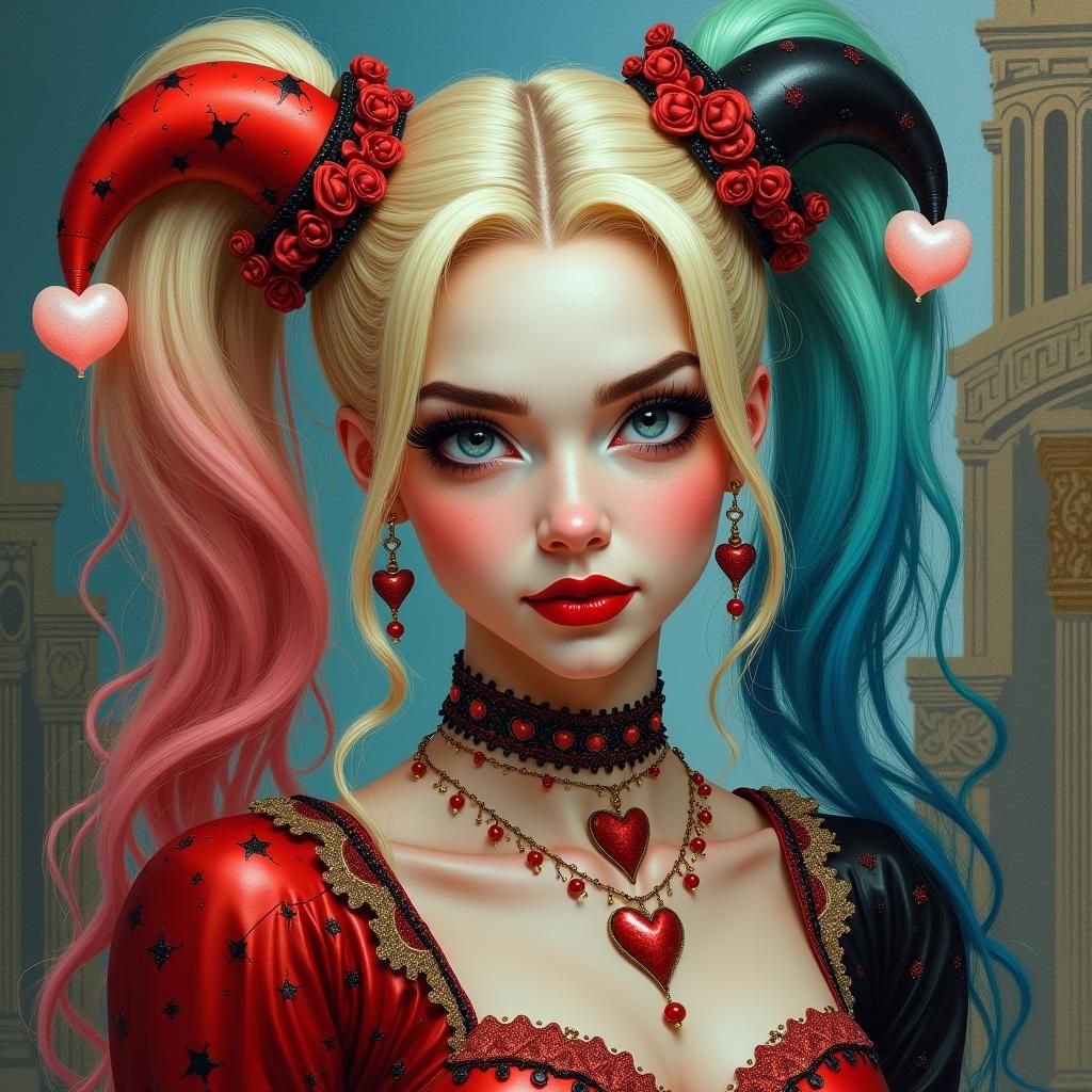 Harley Quinn Portrait in Art Nouveau Style