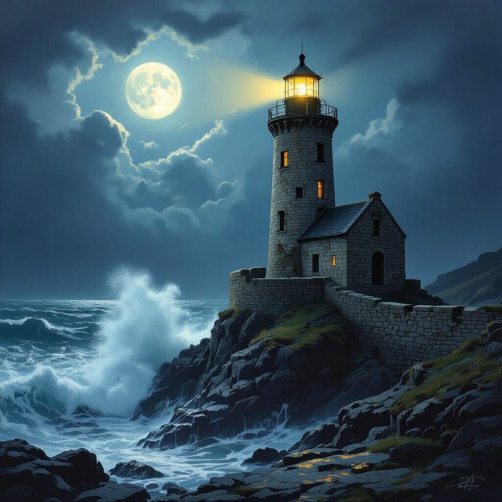 Stormy Lighthouse Beacon Inspired by Romanticism