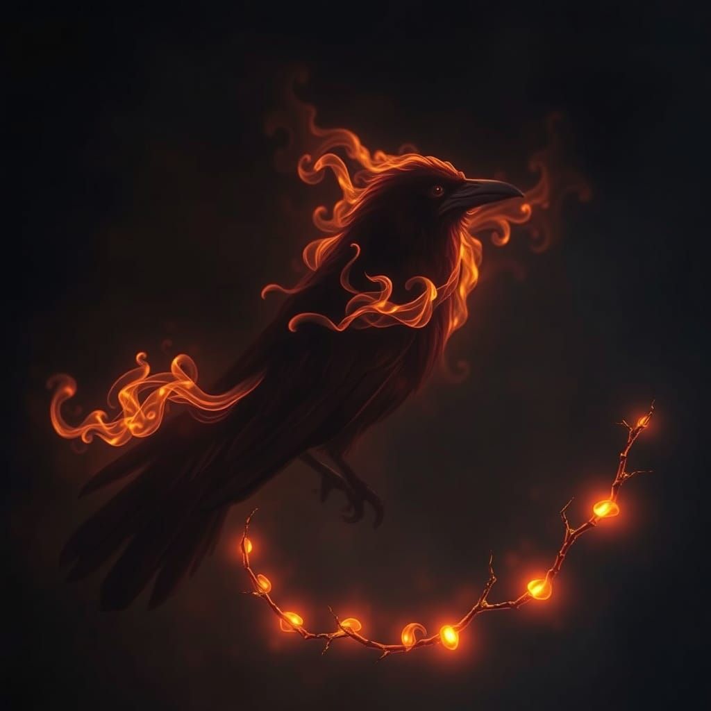 Mystical Raven Silhouette Revealed by Dancing Flames