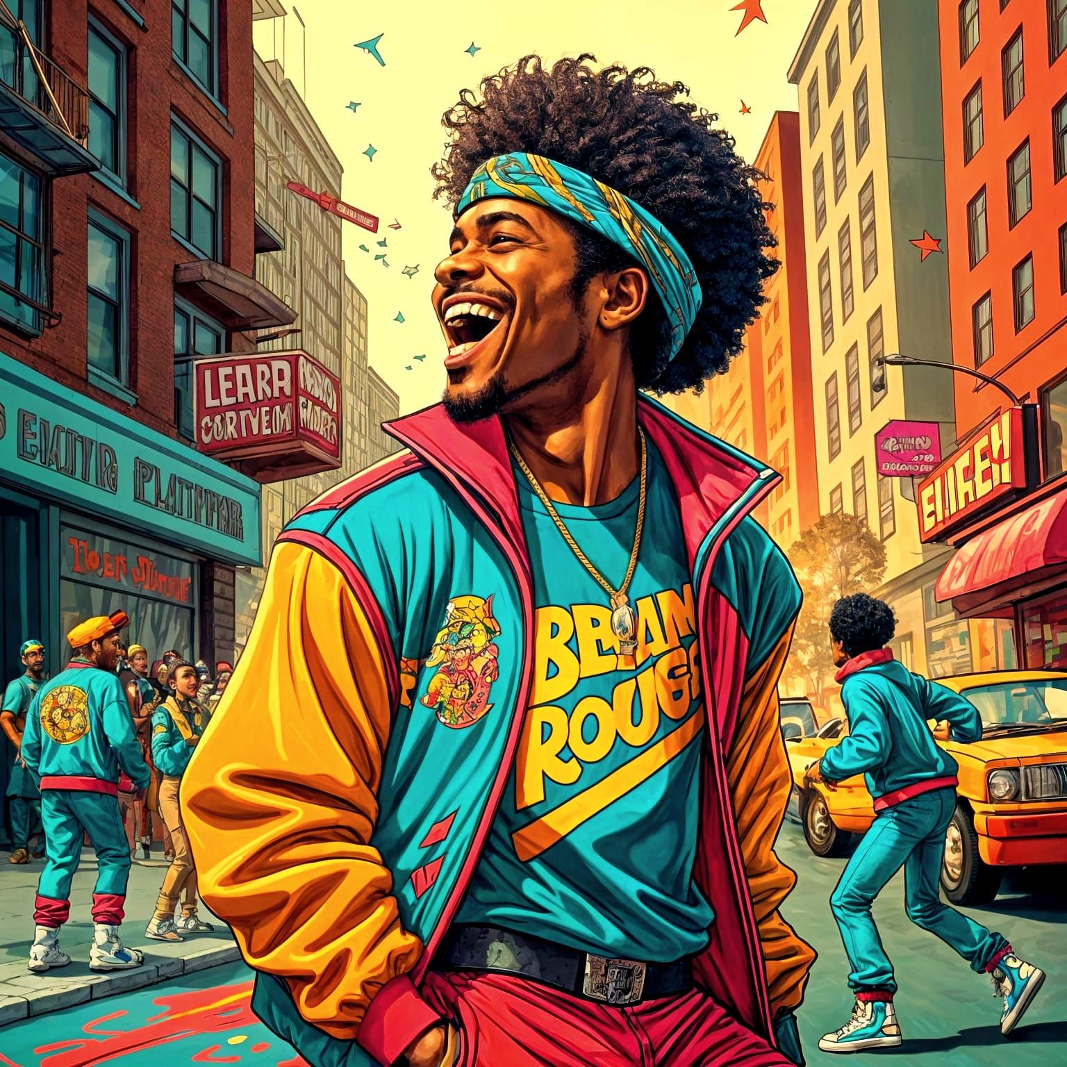 Pop Art Breakdancer in 1980s Street Scene