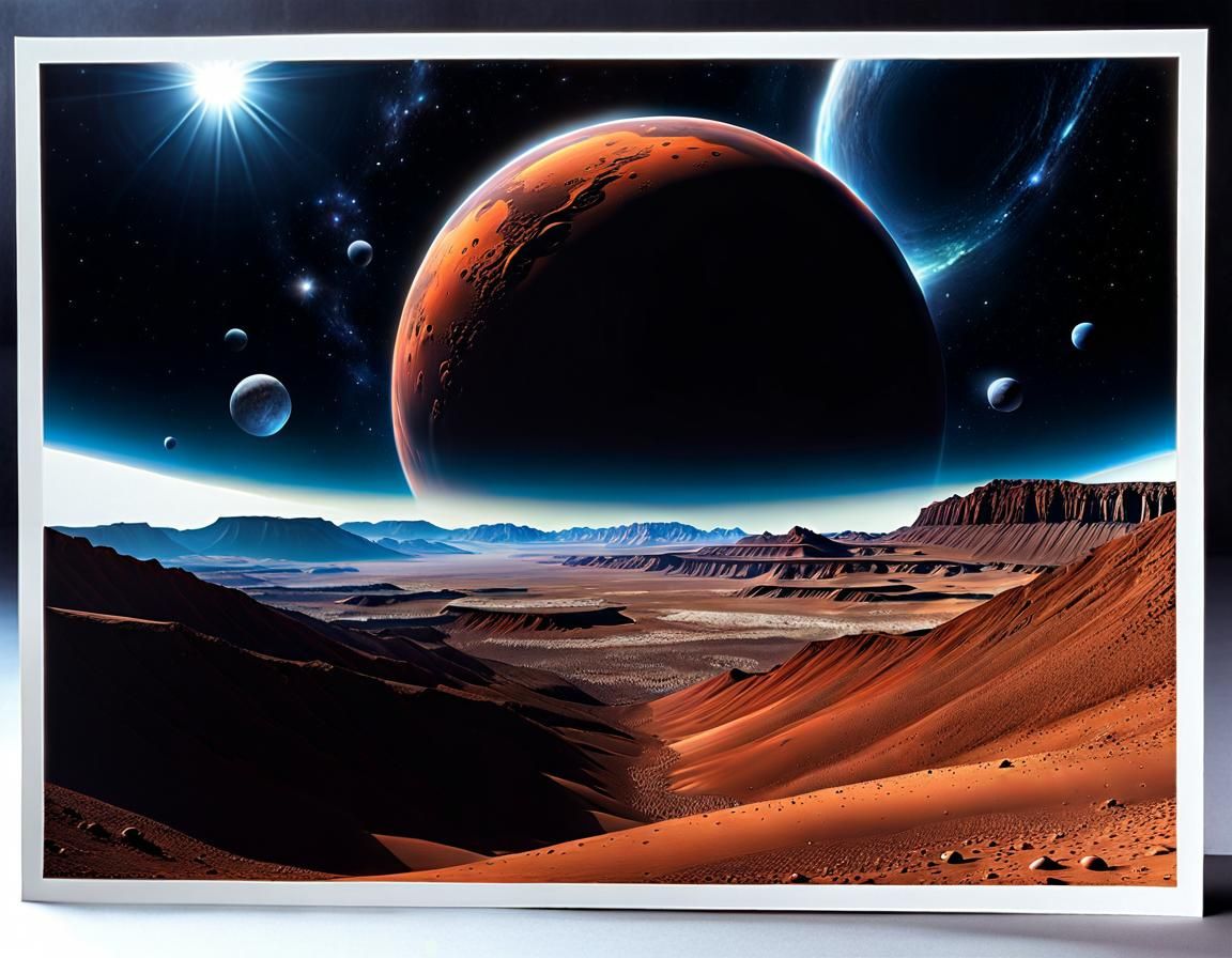 Alien Landscape Postcard with Volumetric Lighting